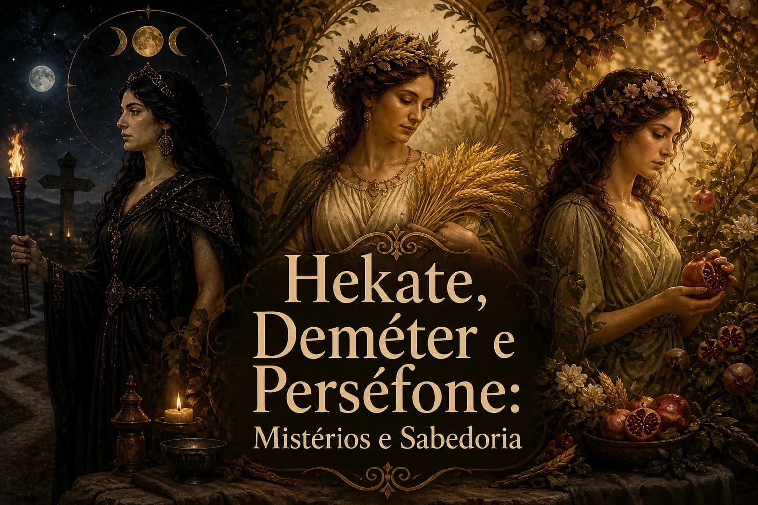 Ilustração de Hekate, Deméter e Perséfone nos mistérios
