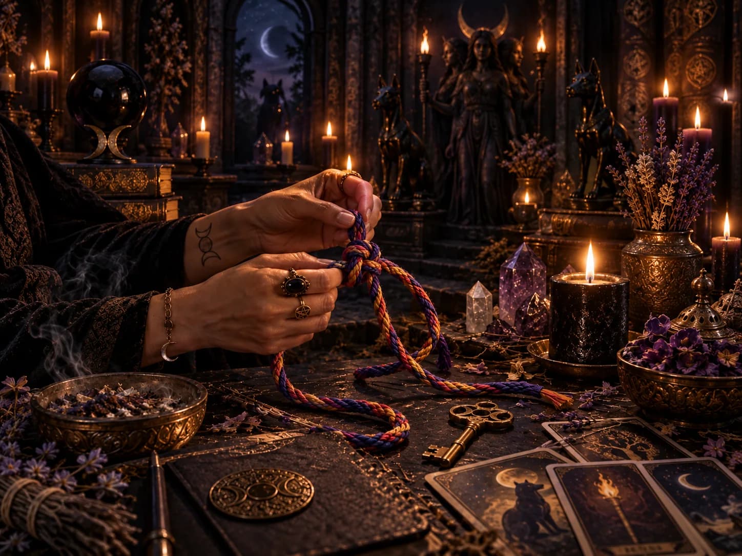 Ilustração de Magia com nós, cordões e fitas