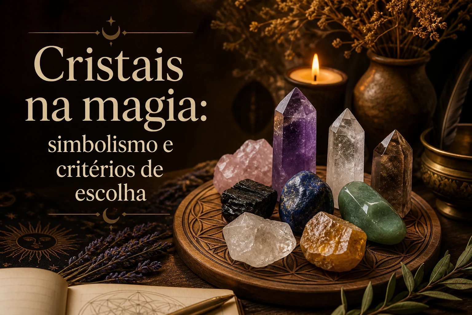 Imagem editorial para Cristais na magia: simbolismo e critérios de escolha no canal caminhos blog.